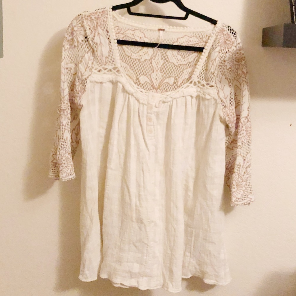 Free People Cotton Crochet sleeve Top